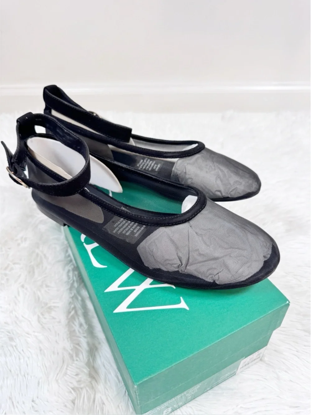 J Crew black Andi‎ ankle-strap ballet flats in mesh